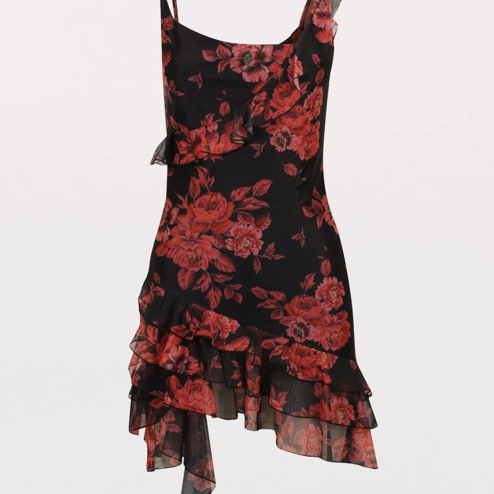 Peppermayo Black and Red Floral Asymmetrical Dress - Picture 2 of 3